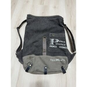 Canvas Brown Leather Backpack Bag "Peace Patience Kindness" Zip Closure